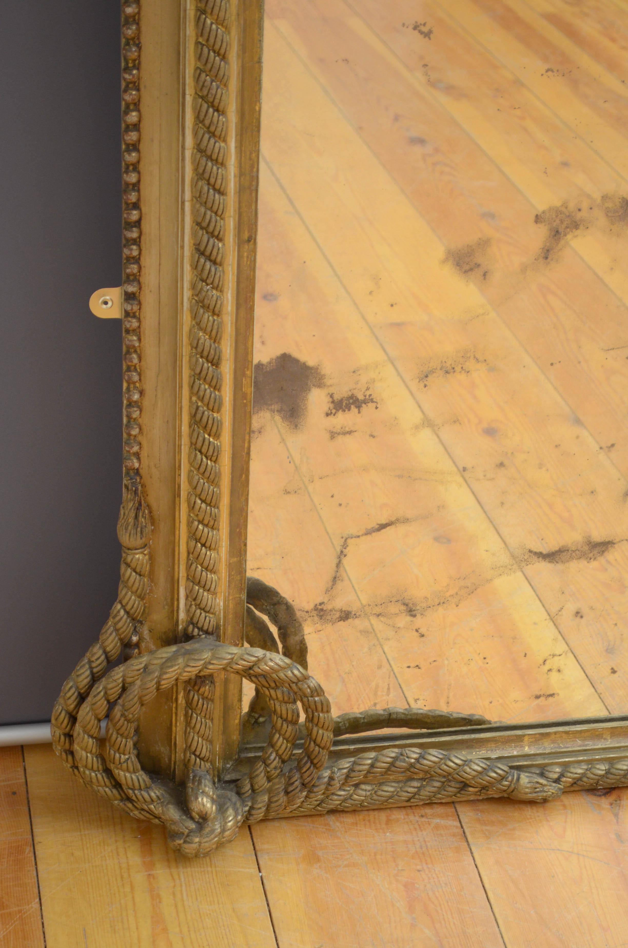 19th Century Victorian Giltwood Leaner or Wall Mirror For Sale
