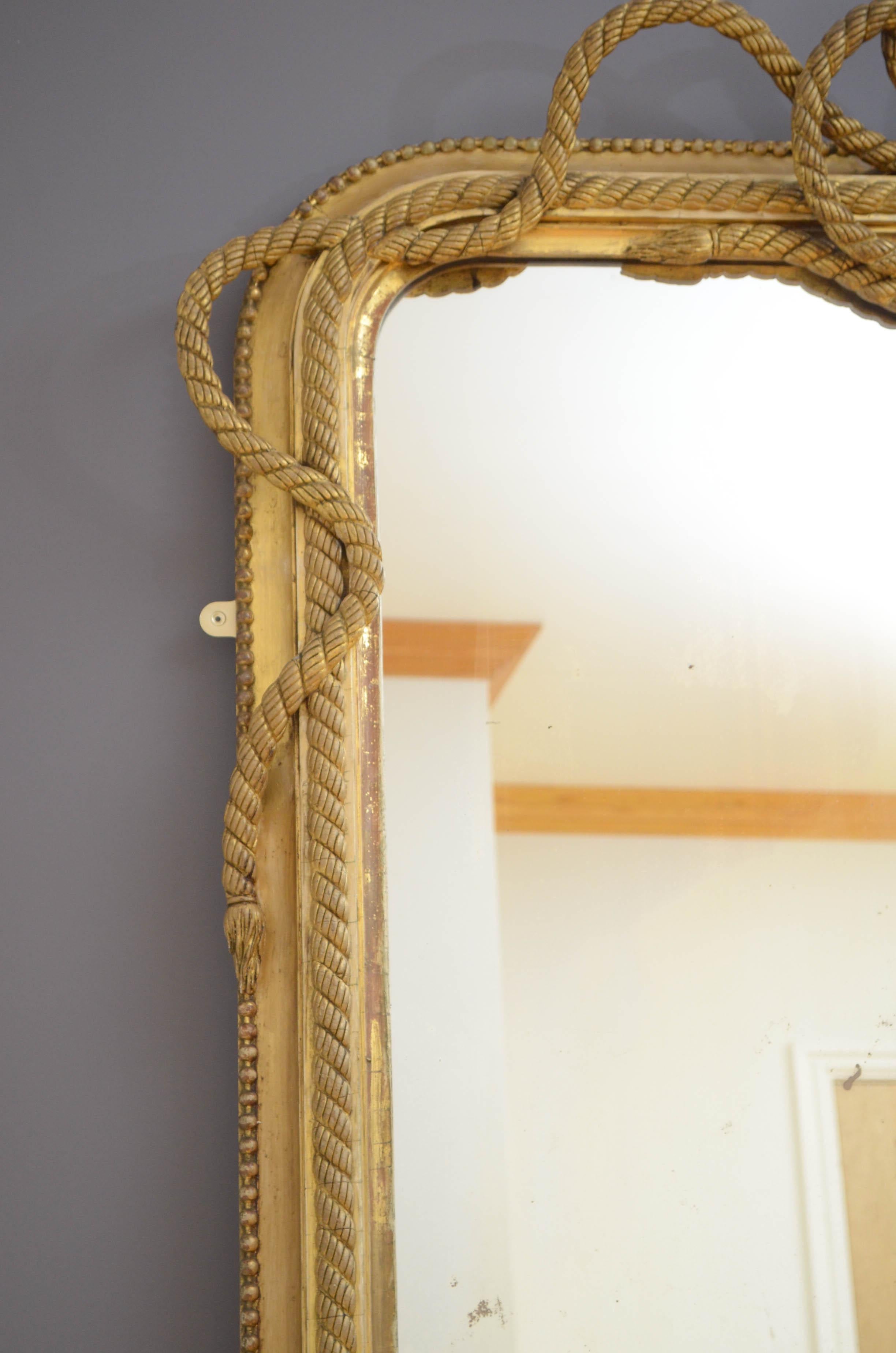 Gesso Victorian Giltwood Leaner or Wall Mirror For Sale