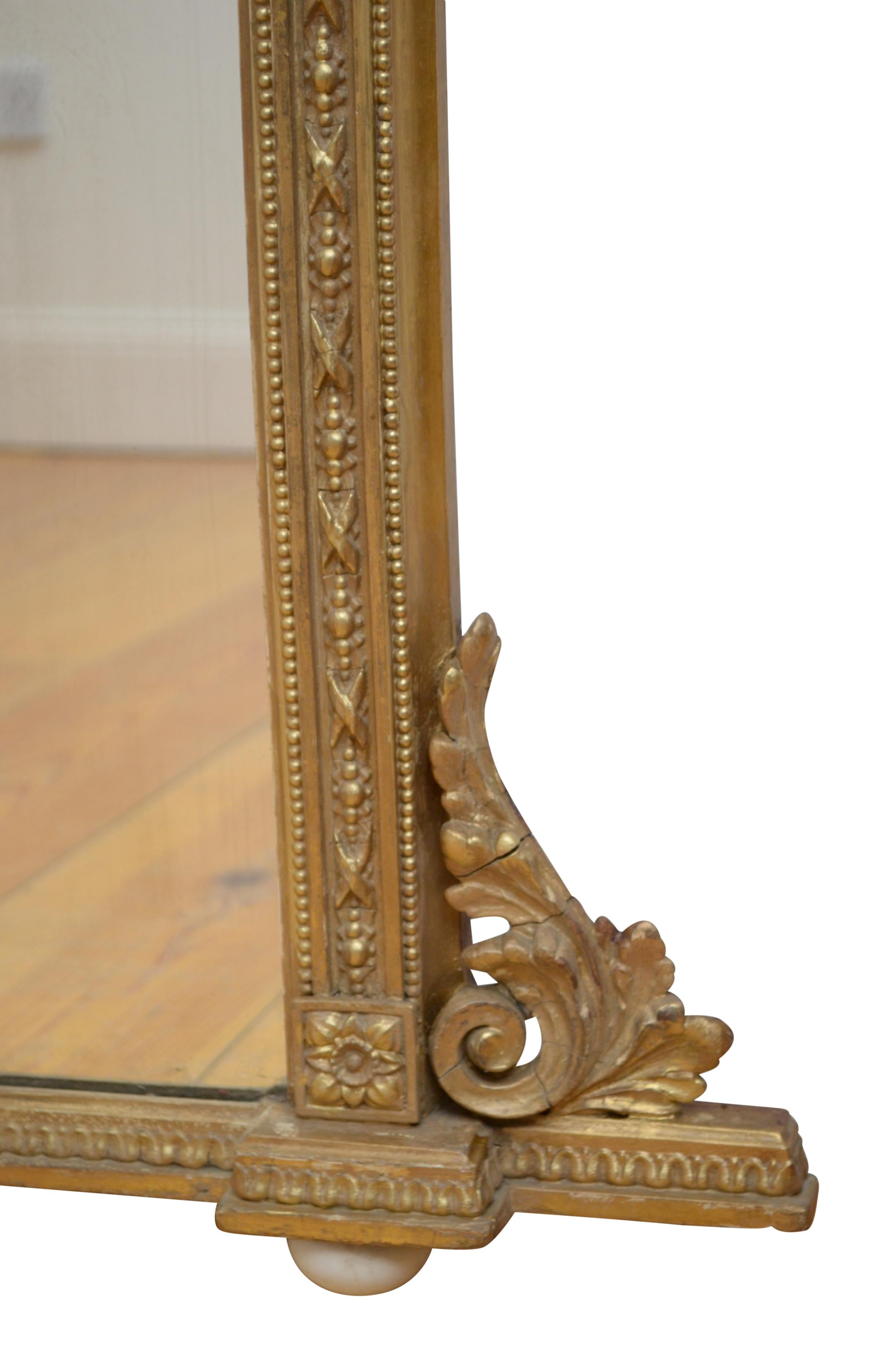 Viktorianischer Übermantel-Spiegel aus vergoldetem Holz H98cm im Angebot 6