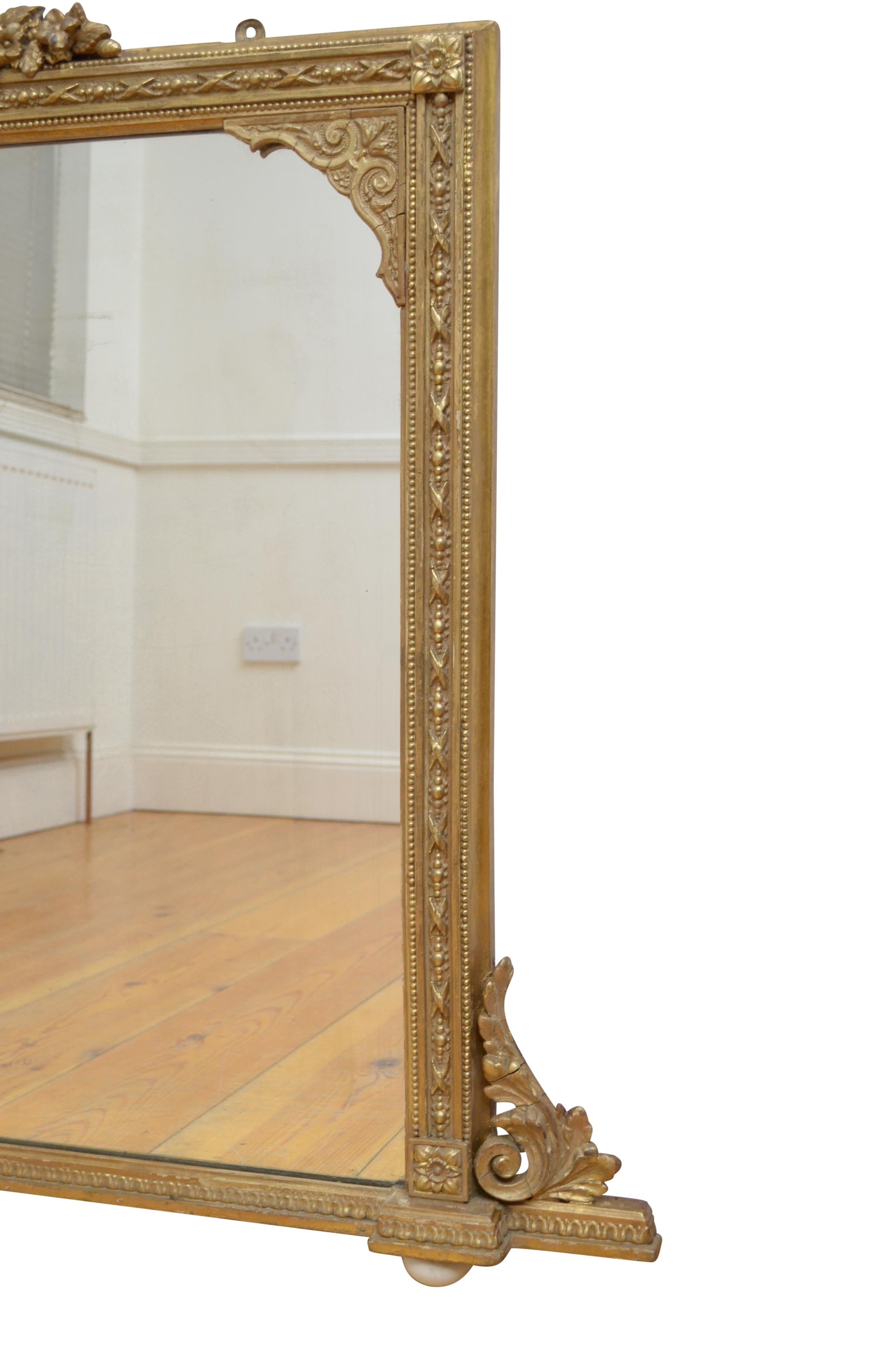 Viktorianischer Übermantel-Spiegel aus vergoldetem Holz H98cm im Angebot 7