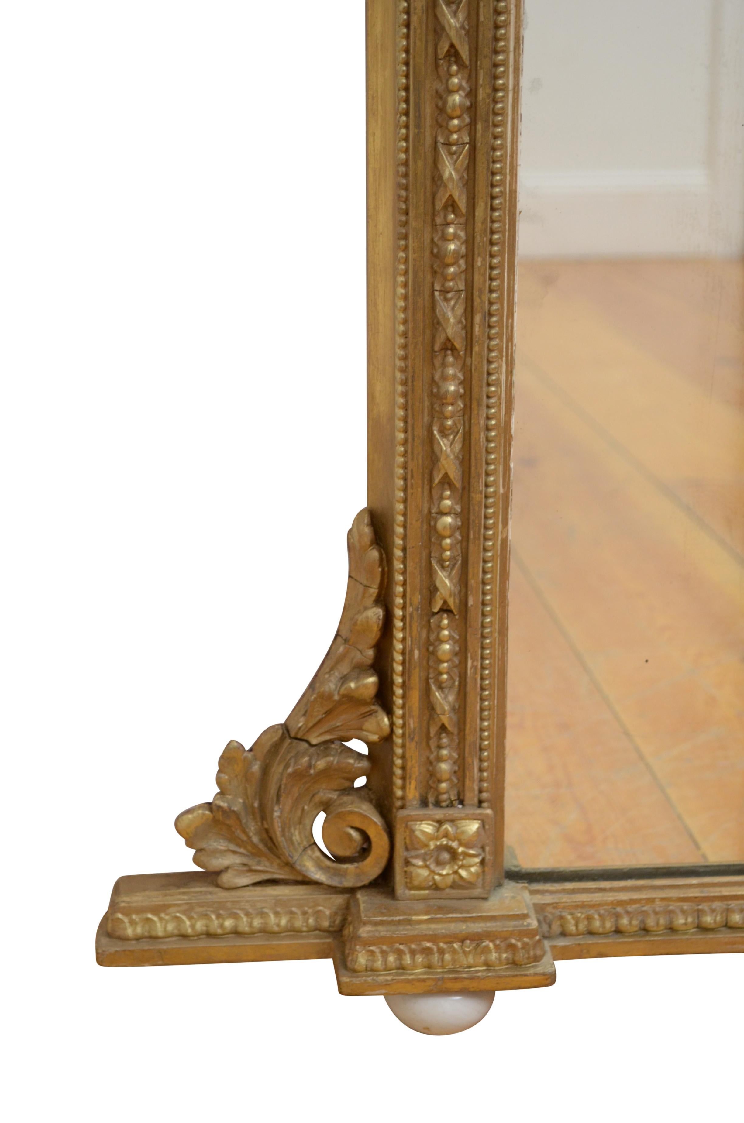 English Victorian Giltwood Overmantel Mirror H98cm For Sale