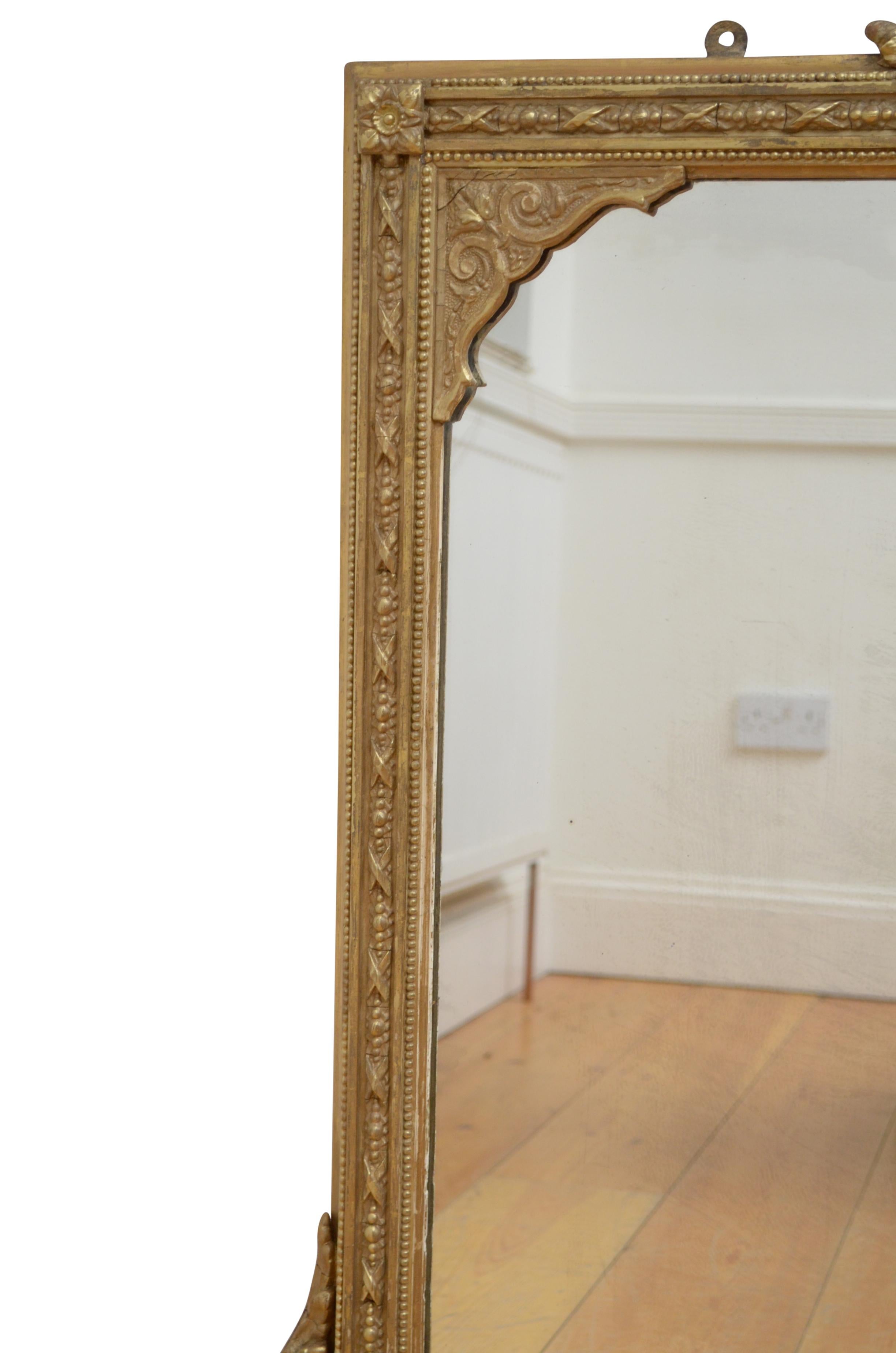 Viktorianischer Übermantel-Spiegel aus vergoldetem Holz H98cm (19. Jahrhundert) im Angebot