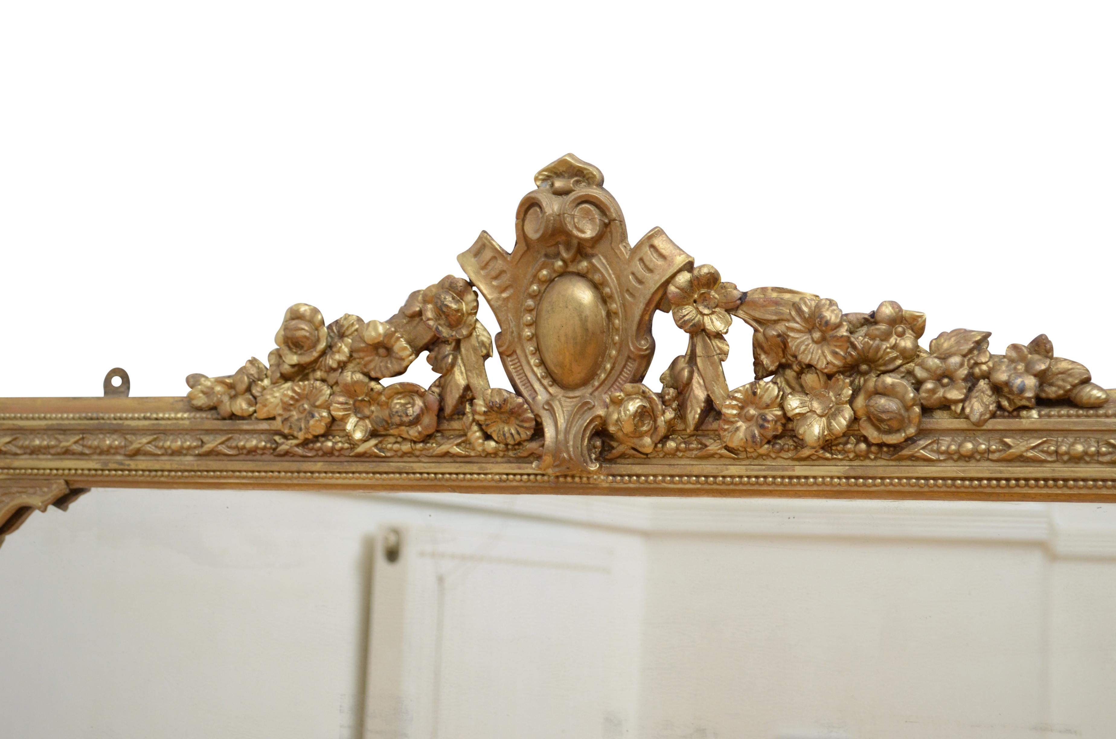 Gesso Victorian Giltwood Overmantel Mirror H98cm For Sale