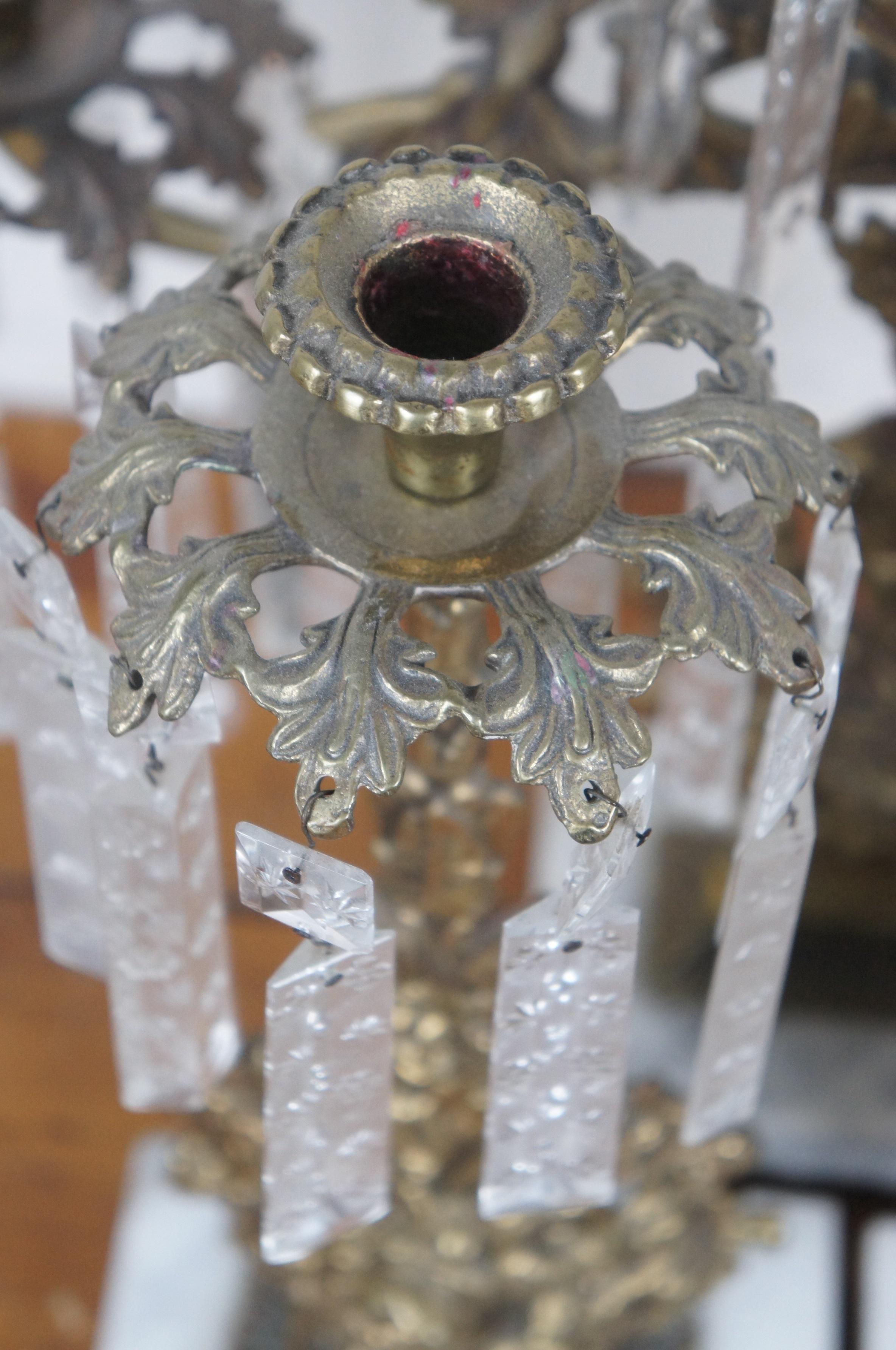 Victorian Girandole Gilt Bronze Marble Drop Crystal Candelabra Candle Holders 1