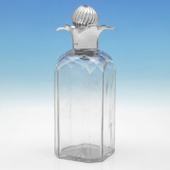 Victorian glass and sterling silver decanter made in 1890 by Joseph Braham