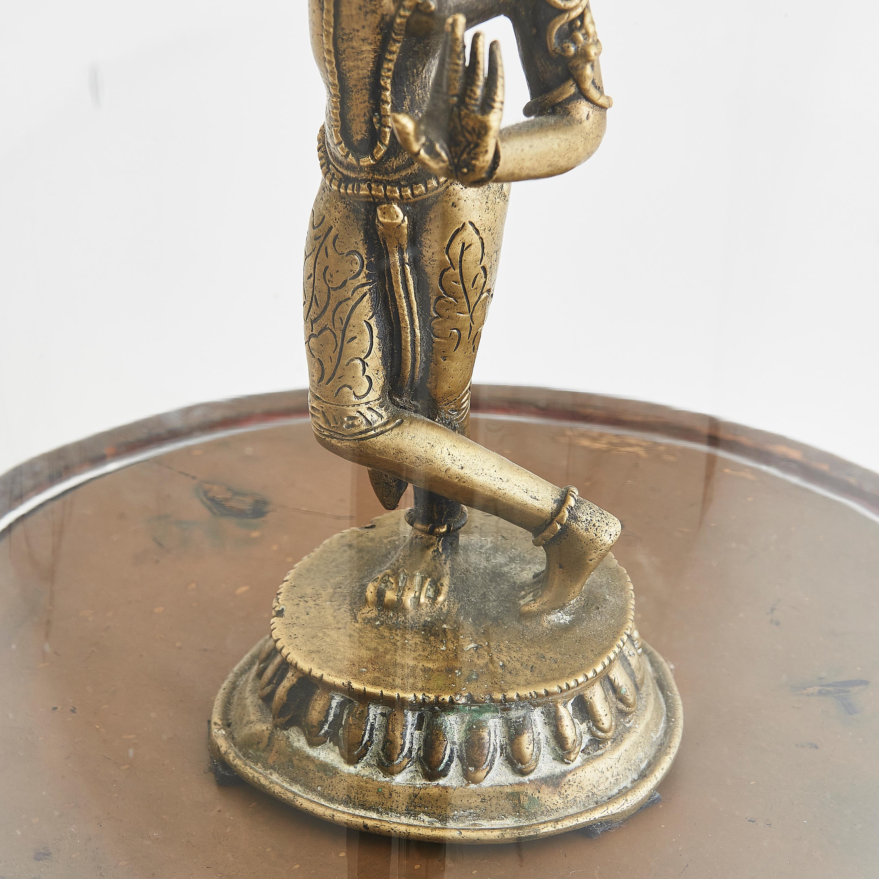 Victorian Glass Dome With Vintage Indian 'Queen Maya' Brass Dancing Figure For Sale 3