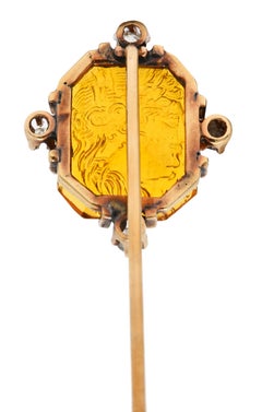 Victorian Glass Intaglio 14 Karat Gold Hellenistic Stickpin