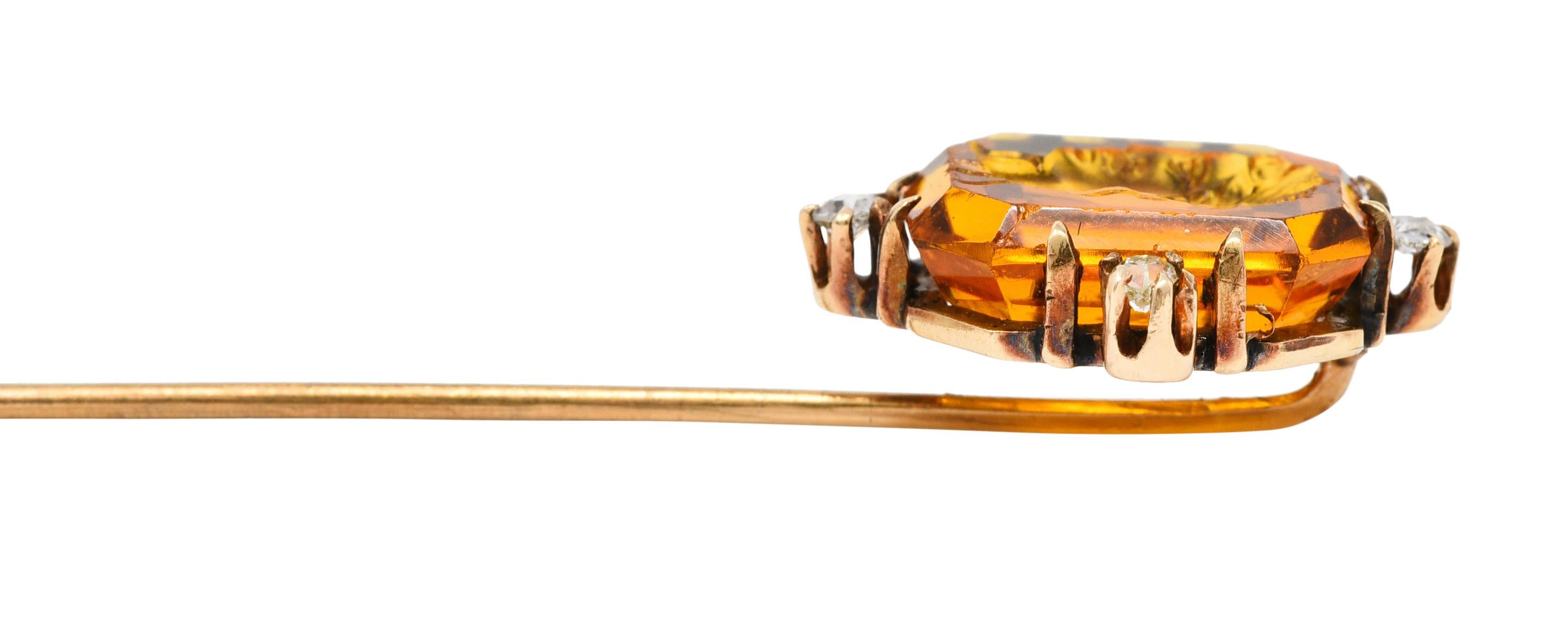 Victorian Glass Intaglio 14 Karat Gold Hellenistic Stickpin In Excellent Condition In Philadelphia, PA
