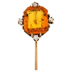 Victorian Glass Intaglio 14 Karat Gold Hellenistic Stickpin
