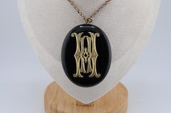 Victorian Glass Medallion Locket in Brass, circa 1880