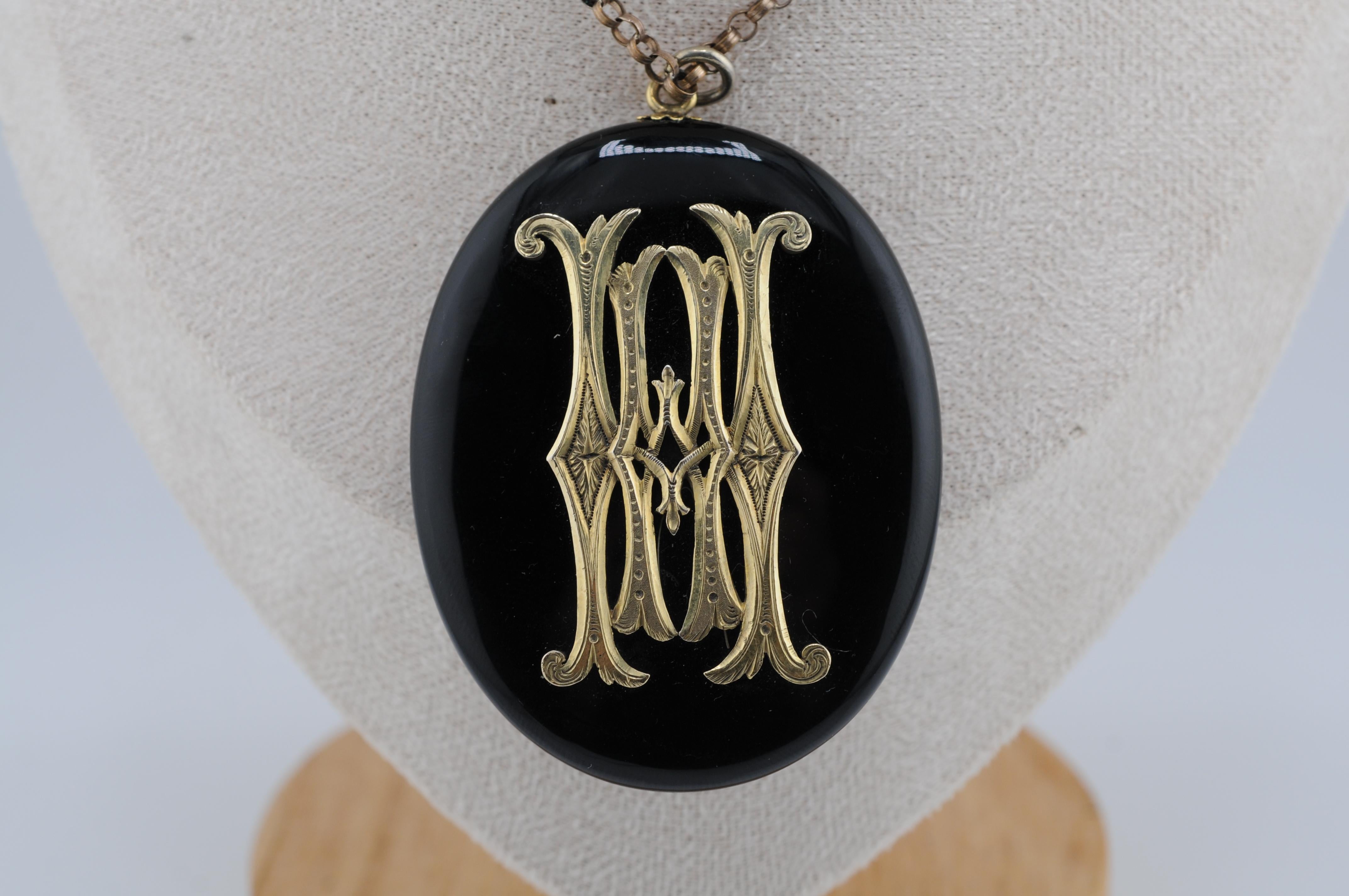 da uomo o donna Medaglione di vetro vittoriano in ottone, circa 1880 in vendita
