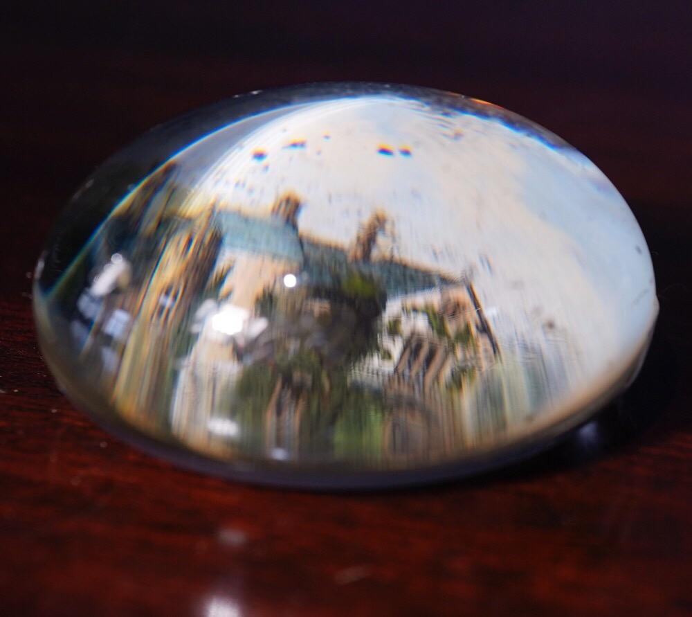 Victorian Glass Paperweight, the clear glass dome applied with a print beneath, showing a house & garden, titled ‘LEA HIRST / HOME OF / MISS NIGHTINGALE’,
circa 1880

The house name has been mis-spelt; it is meant to be ‘LEA HURST’, the home of