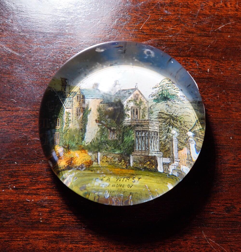 English Victorian Glass Paperweight, Lea Hirst, Home of Florence Nightingale, circa 1880 For Sale