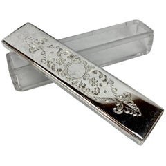 Silver Lidded Engraved Victorian Glass Vanity Box 