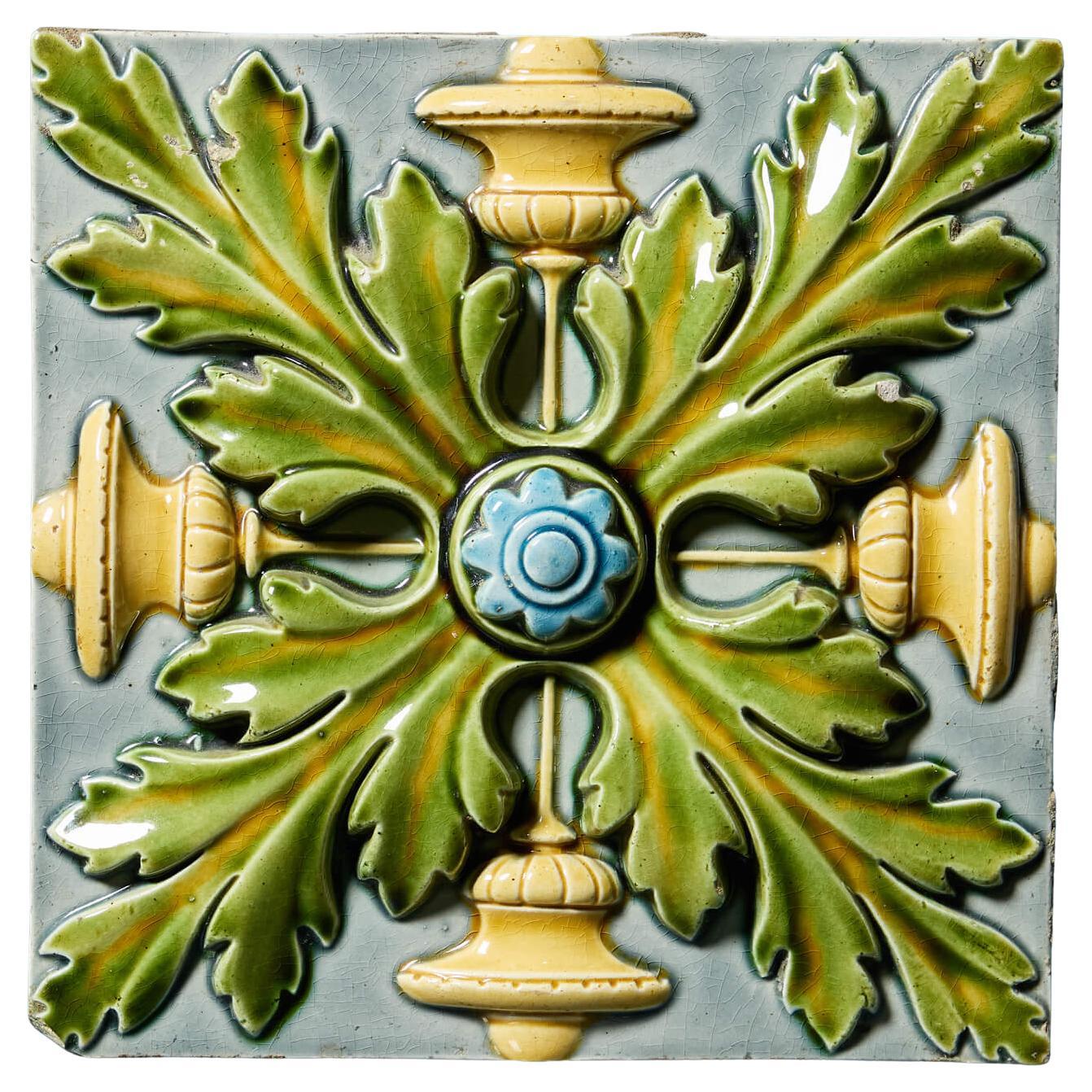 Victorian Glazed Ceramic 10-Inch Decorative Tile