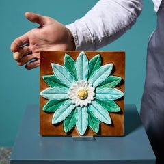 Victorian Glazed Ceramic 8-Inch Decorative Flower Tile