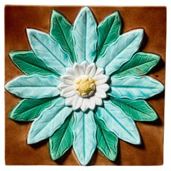 Victorian Glazed Ceramic 8-Inch Decorative Flower Tile