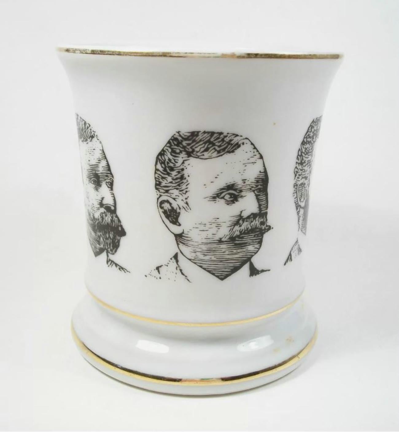 Viktorianische glasierte Keramik Schnurrbart Tasse - Transfer dekoriert - Ende des 19. (Glasiert)