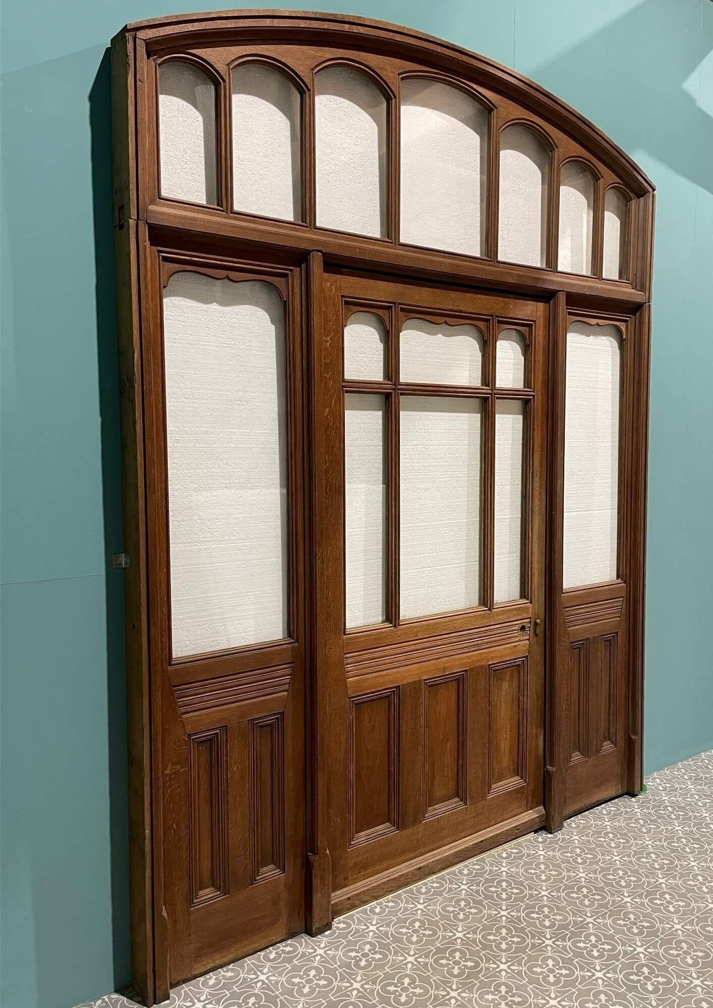 English Victorian Glazed Oak Entranceway or Porch Door For Sale