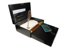 Victorian Glossy Extending Black Leather Stationary Writing Slope With Key