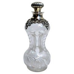 Antique Victorian glug glug decanter bottle in cut crystal and sterling silver