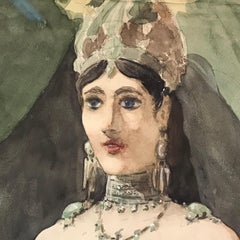 Peinture à l'aquarelle représentant une déesse victorienne, peinte à la main, fin du XXe siècle