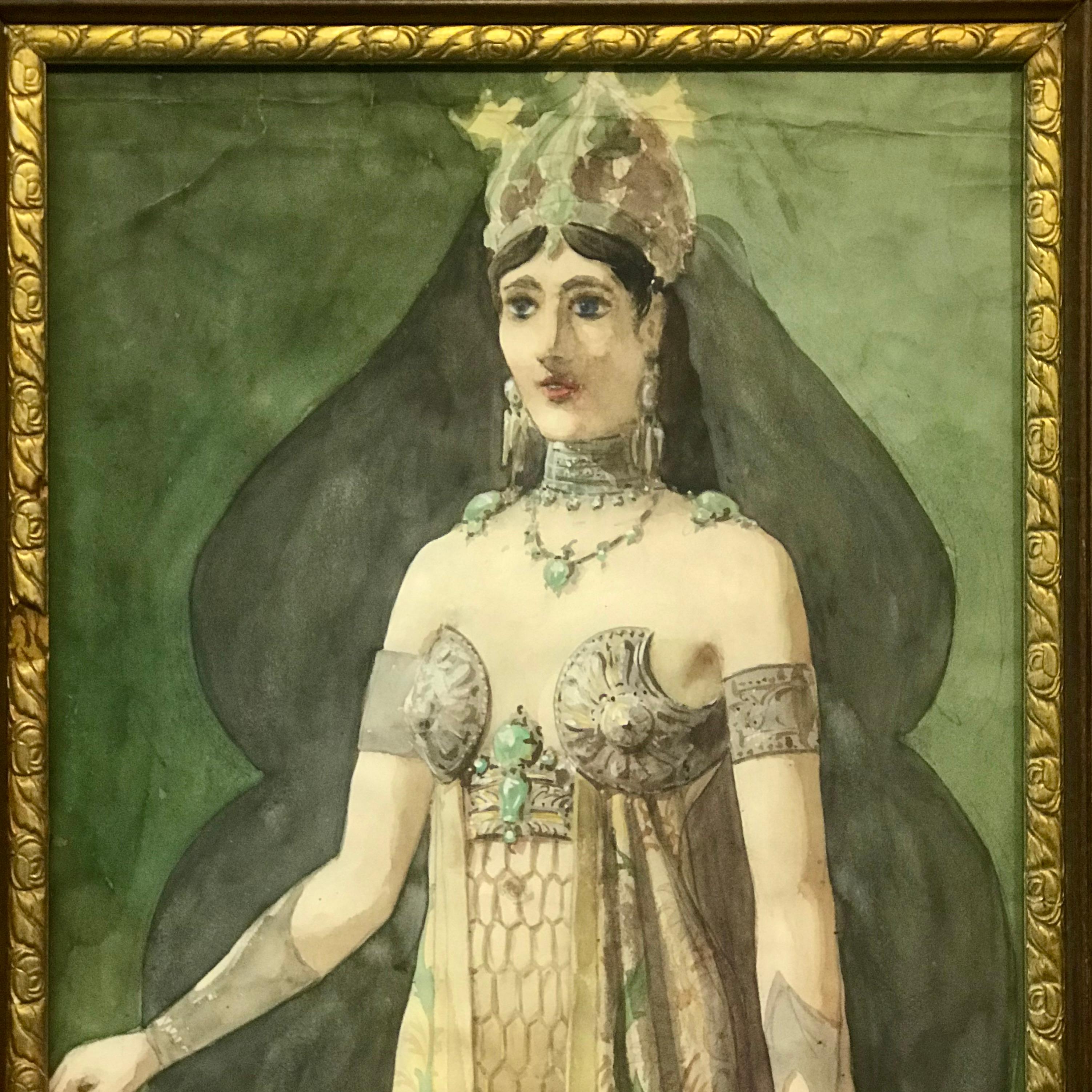 Late Victorian Victorian Goddess, Aquarelle Painting, framed For Sale
