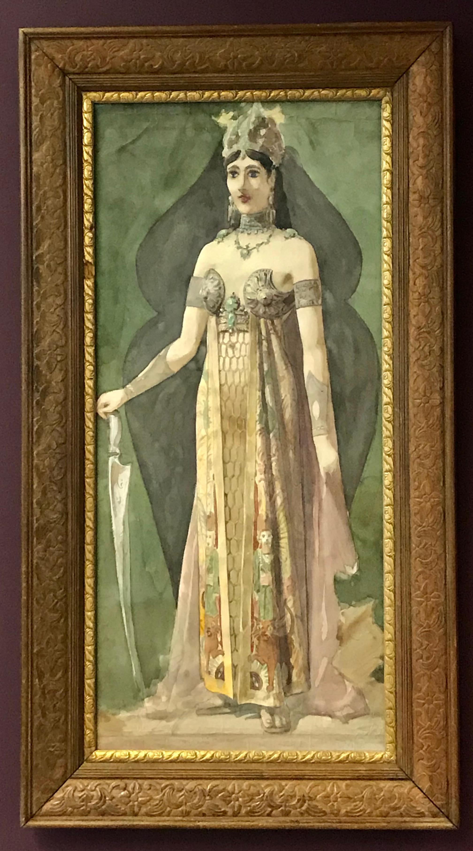 French Victorian Goddess, Aquarelle Painting, framed For Sale