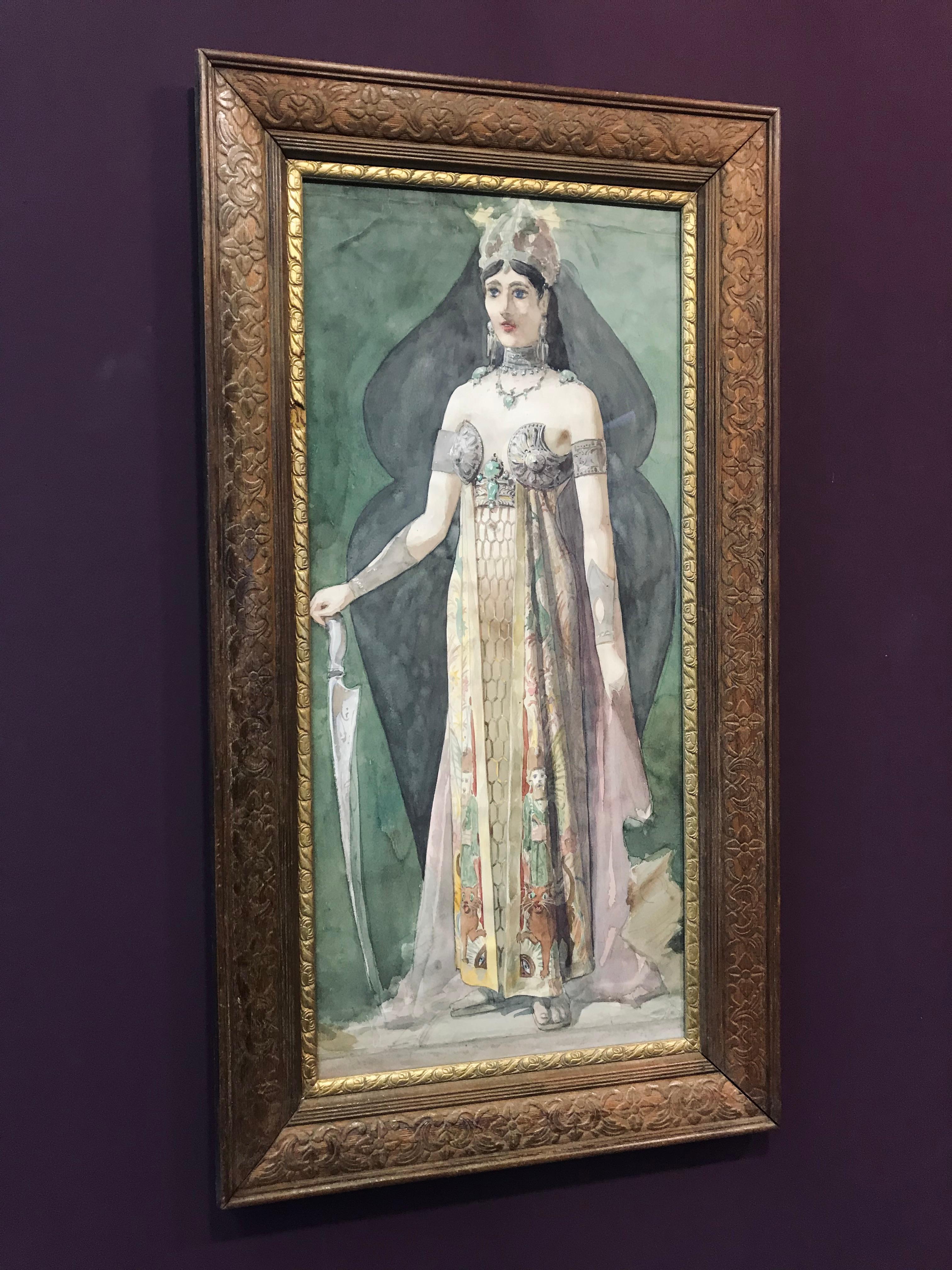 Victorian Goddess, Aquarelle Painting, framed In Fair Condition For Sale In Munich, DE