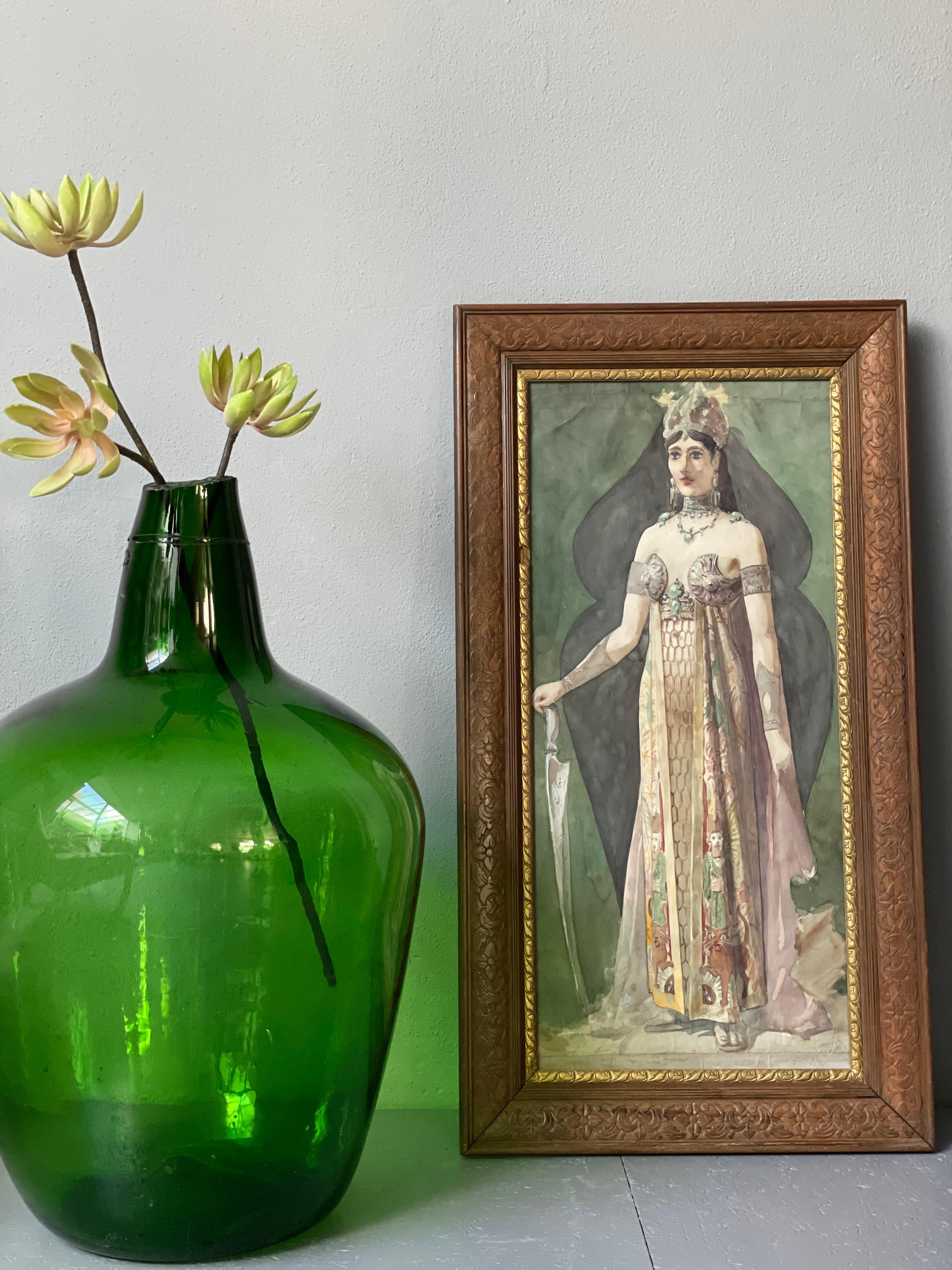 Wood Victorian Goddess, Aquarelle Painting, framed For Sale