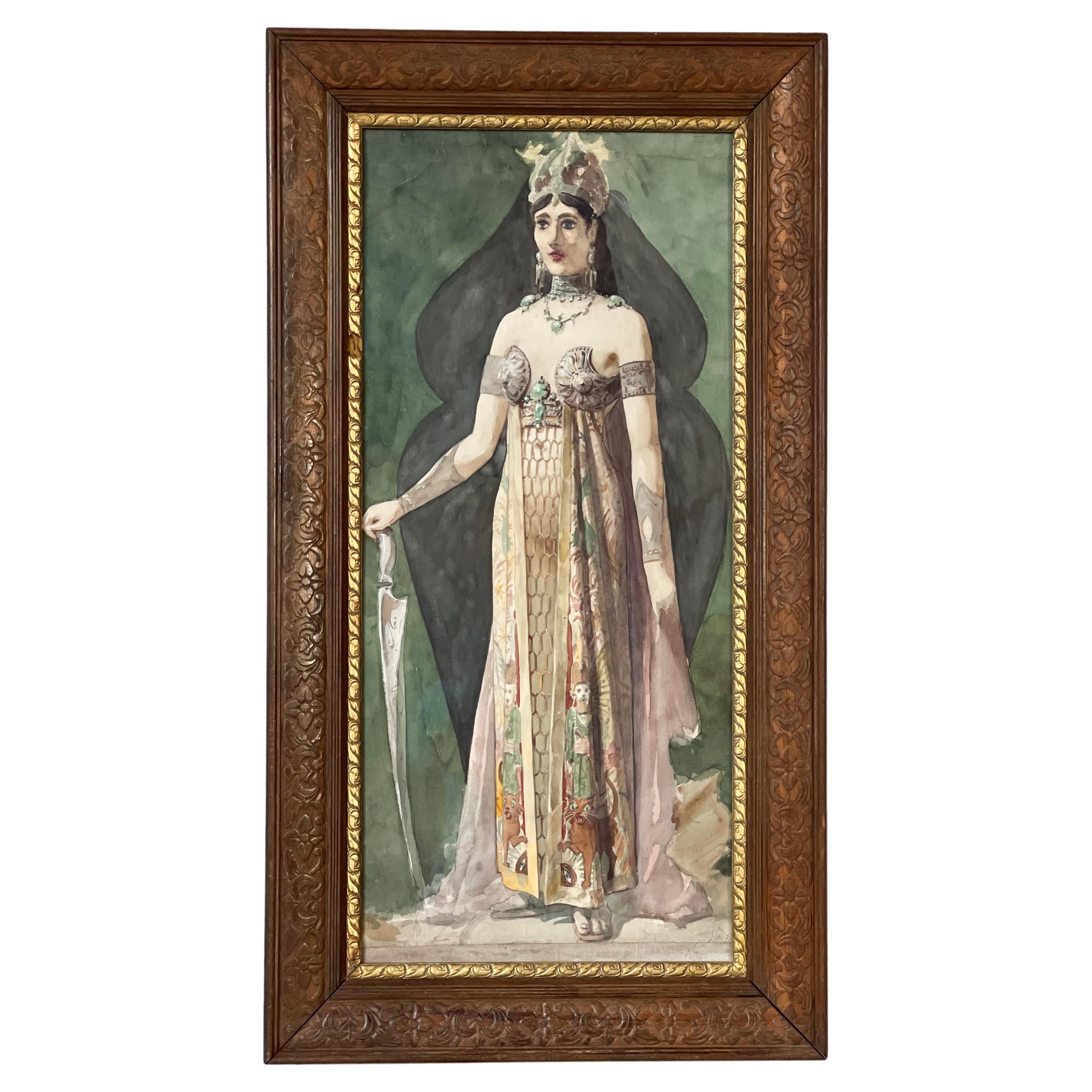Victorian Goddess, Aquarelle Painting, framed For Sale