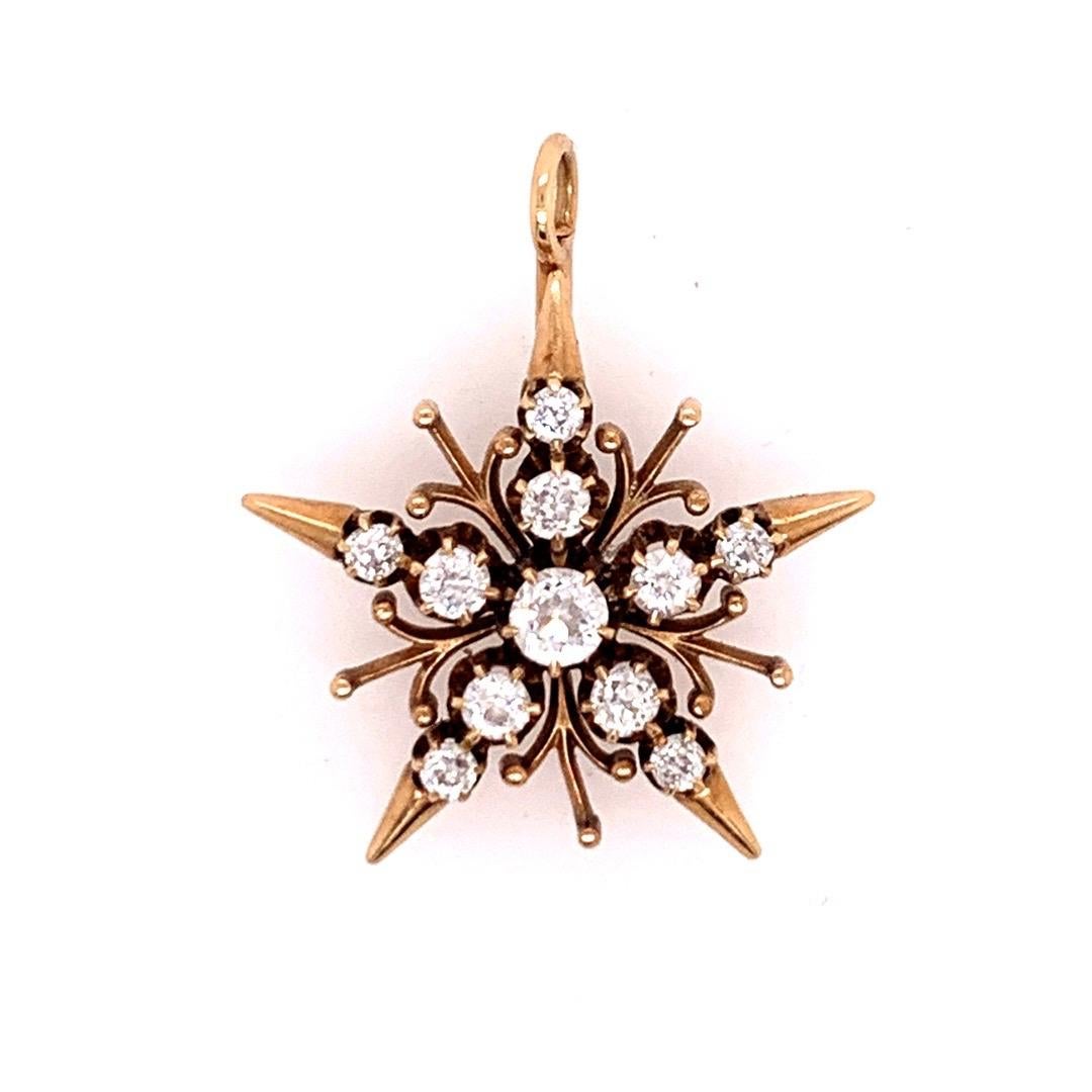 Victorian Gold 1 Carat Natural Old European Cut Diamond Pendant, circa 1920 In Good Condition For Sale In Los Angeles, CA