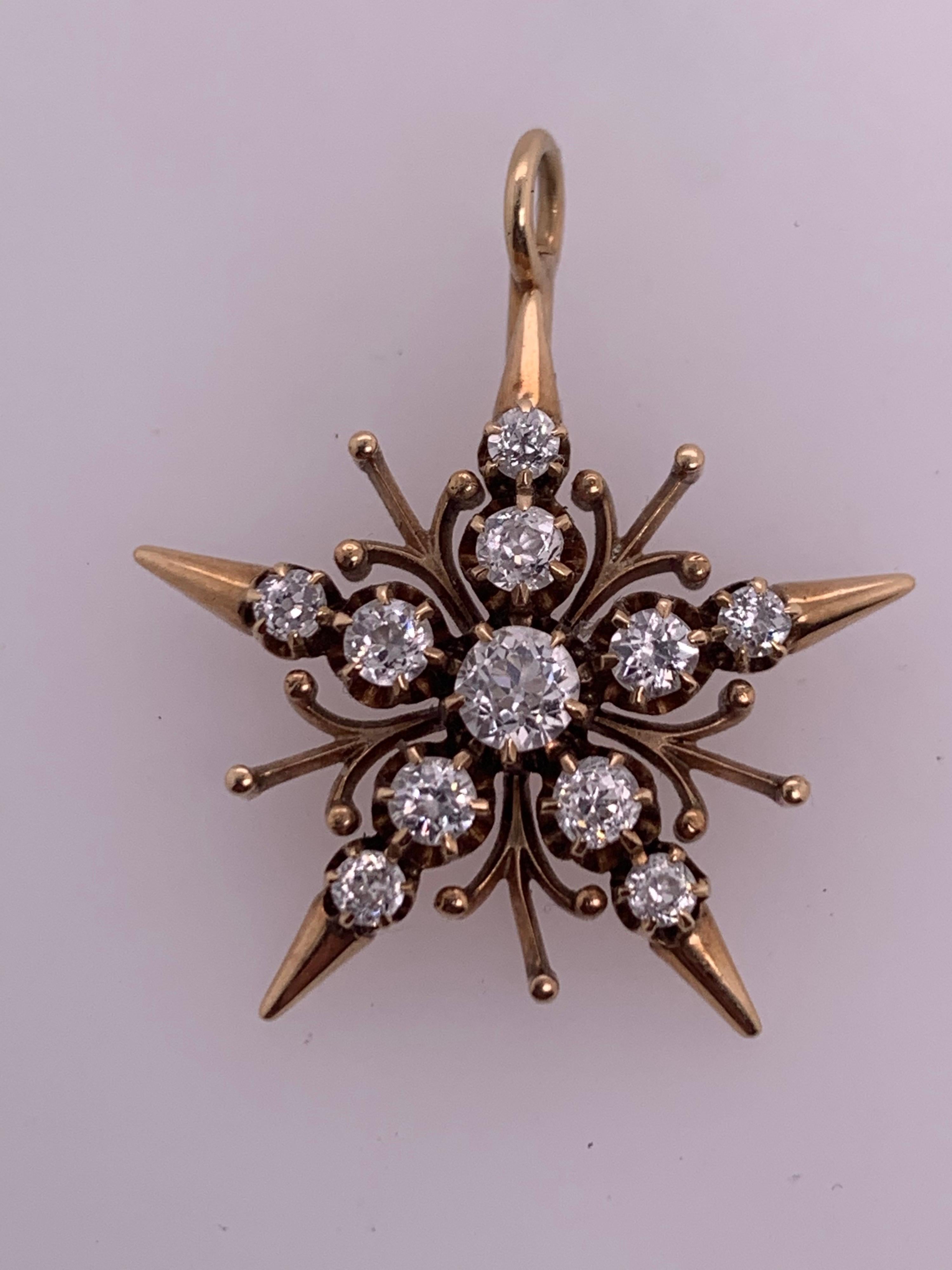 Victorian Gold 1 Carat Natural Old European Cut Diamond Pendant, circa 1920 For Sale 2