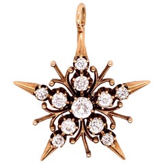 Pendentif victorien en or avec diamants naturels de 1 carat de taille vieille Europe, c. 1920