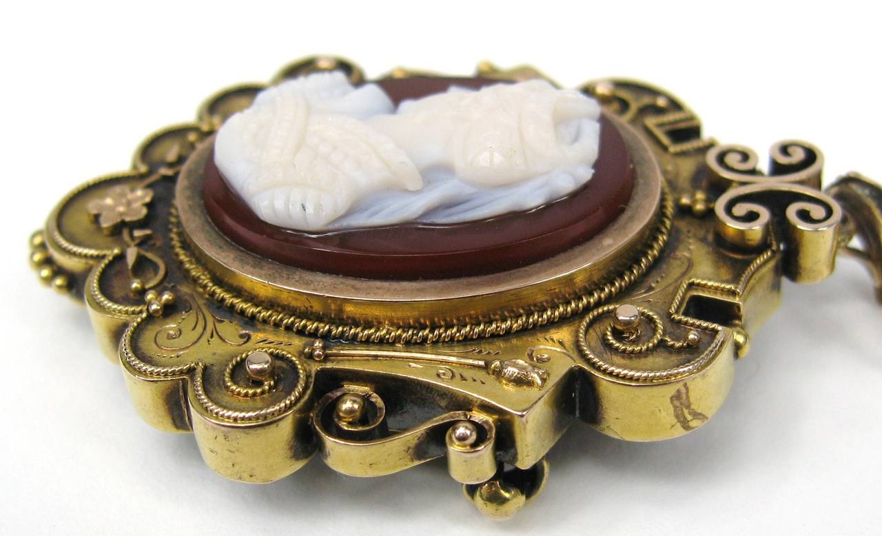 Uncut Victorian Gold Agate Cameo Hair Brooch / Pin Pendant Never Used For Sale