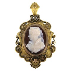 Victorian Gold Agate Cameo Hair Brooch / Pin Pendant Never Antique