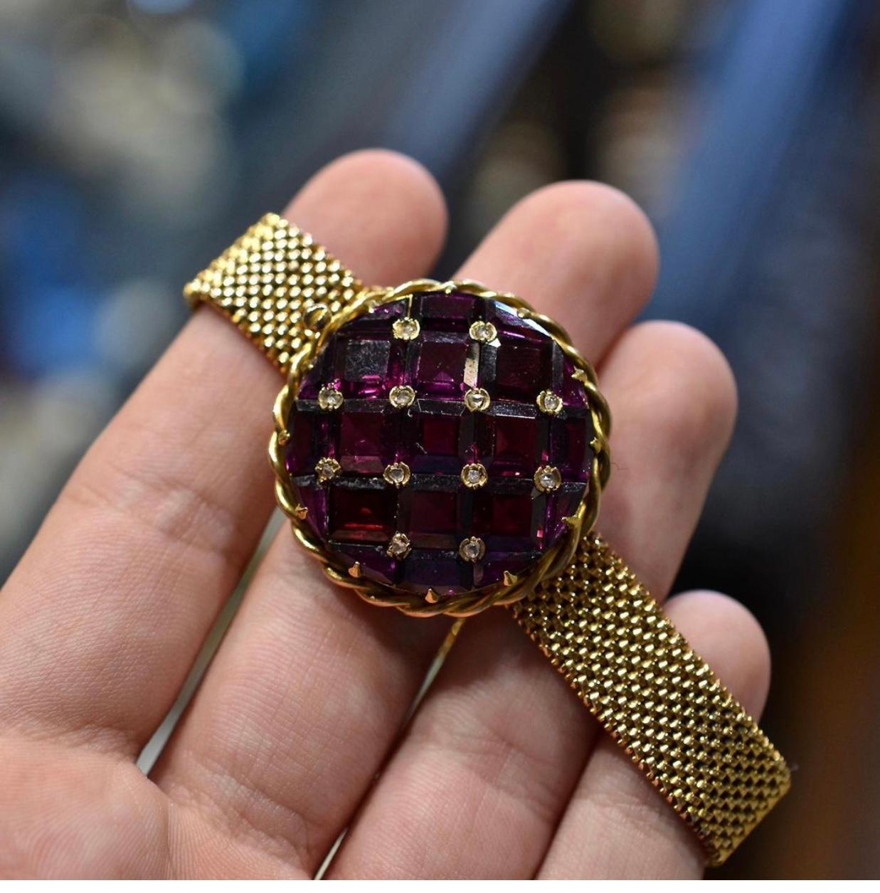 Viktorianisches Armband aus Gold mit Amethyst und Diamanten für Damen oder Herren im Angebot