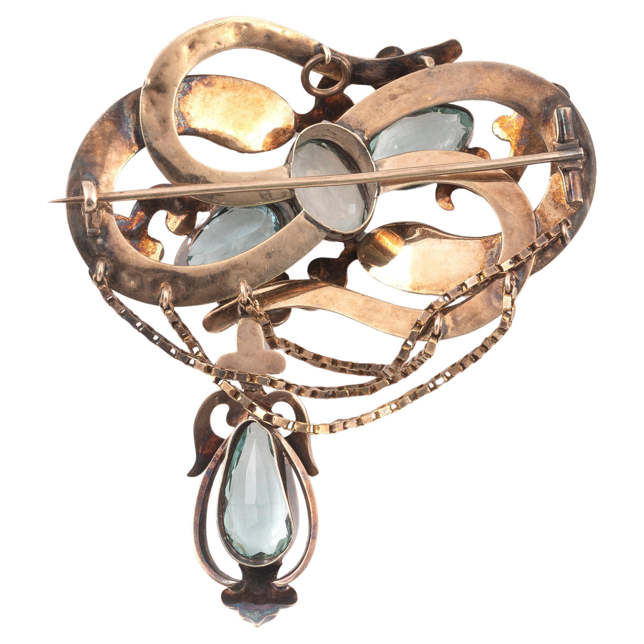 Oval Cut Victorian Gold And Aquamarine Large Snake Brooch/Pendant For Sale