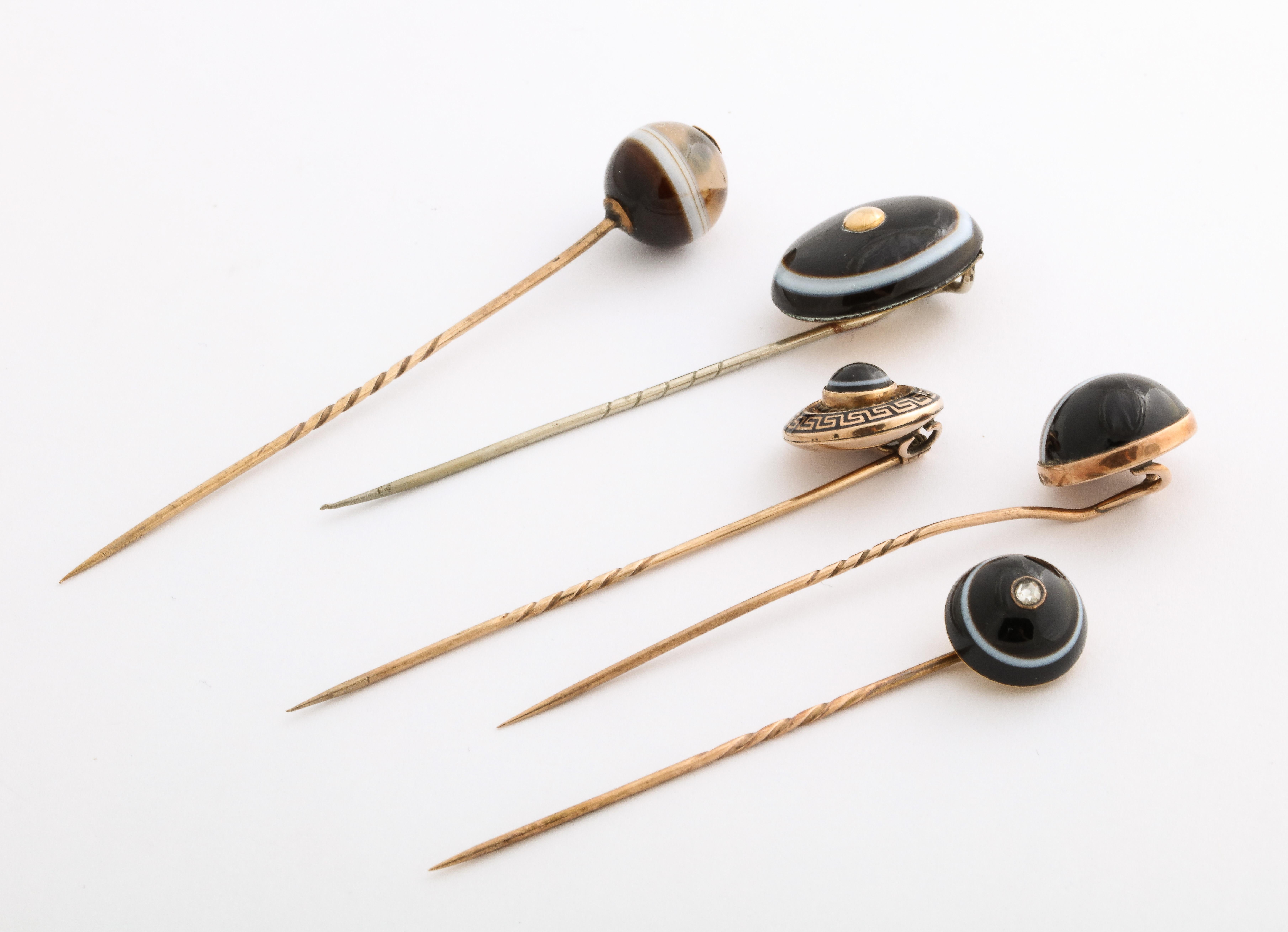 Victorian Gold and Banded Agate Stickpin Collection For Sale 4