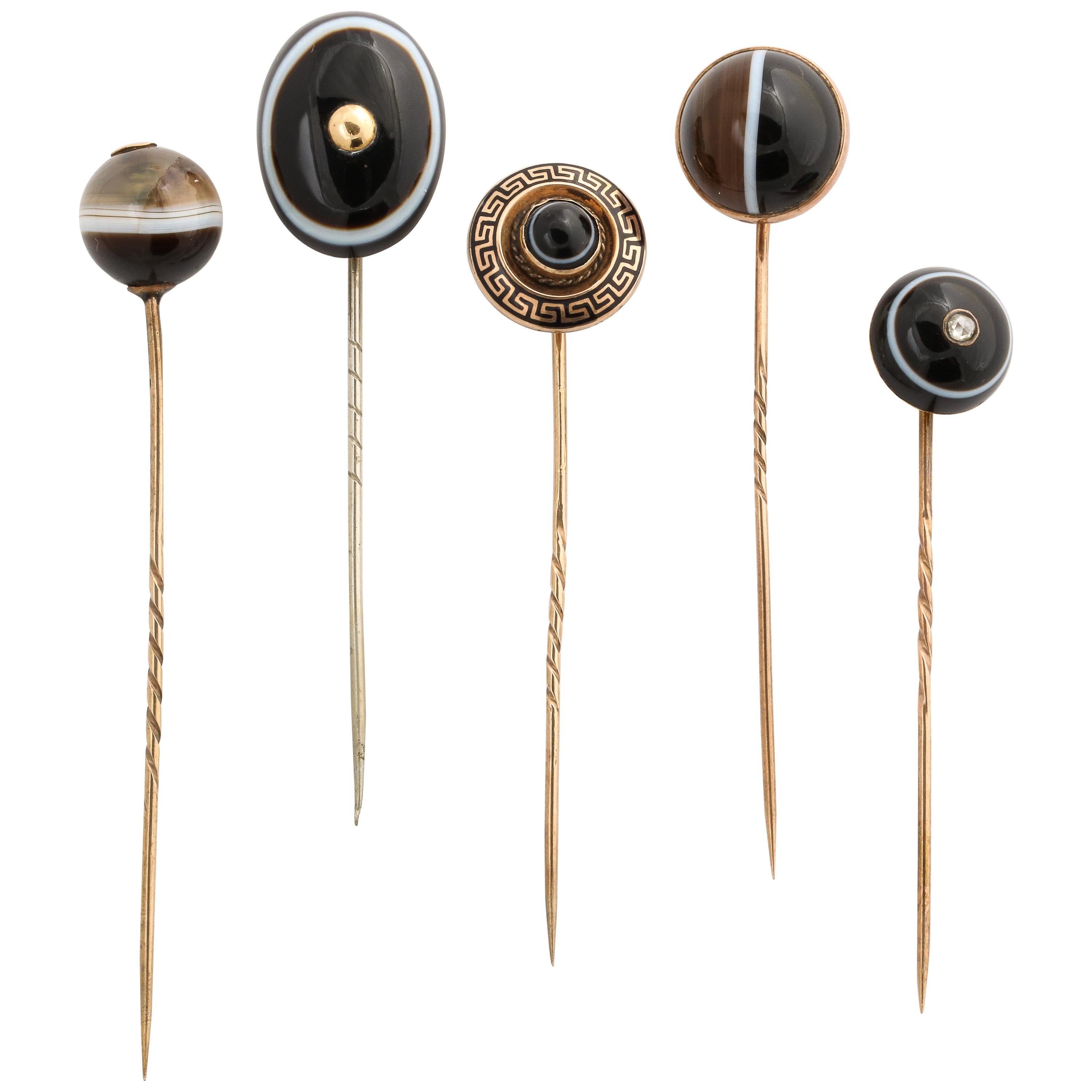 Victorian Gold and Banded Agate Stickpin Collection For Sale