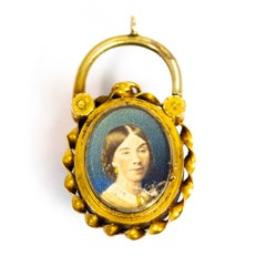 Victorian Gold and Blue Enamel Pearl Mourning Locket with Portrait