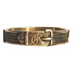 Antique Victorian Gold and Braided Hair Buckle Memorial Band