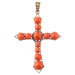 Antique Victorian Gold And Coral Cross Pendant