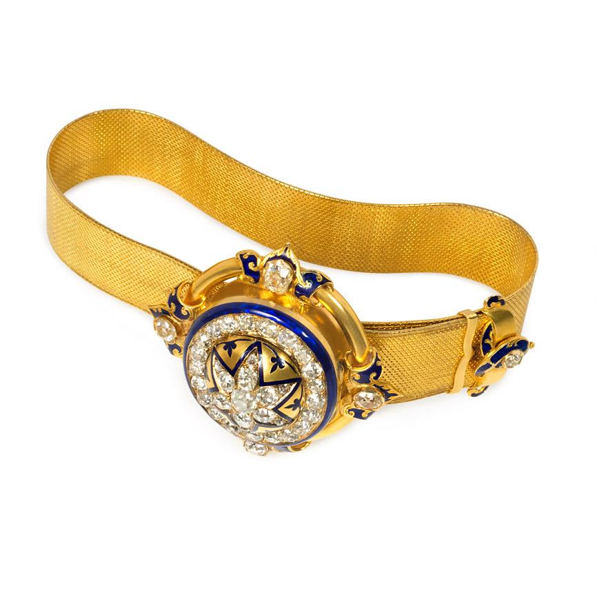 Victorian Gold and Diamond Bracelet of Belt Strap Design with Hidden Locket (Viktorianisch)