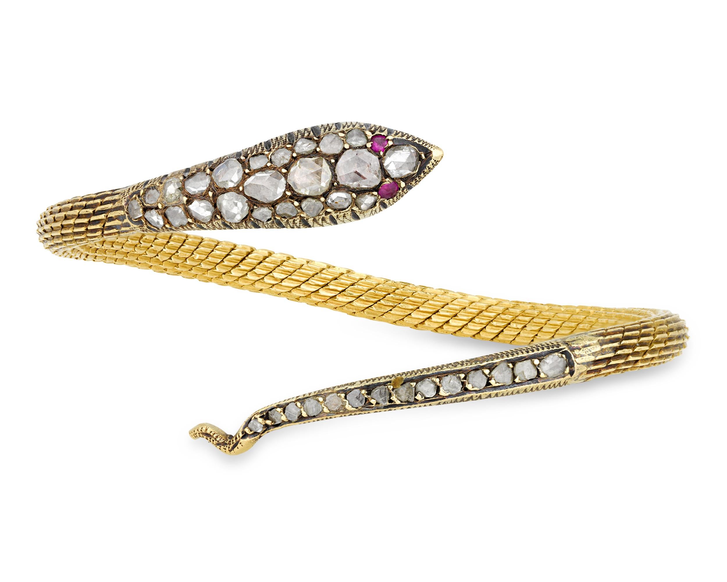 Victorian Gold and Diamond Snake Bangle In Excellent Condition In New Orleans, LA