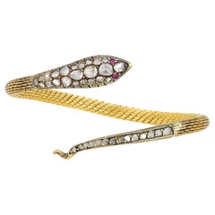 Antique Victorian Gold and Diamond Snake Bangle