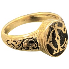 Victorian Gold and Enamel Mourning Memorial Ring