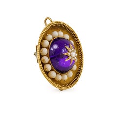 Victorian Gold and Amethyst Pendant Brooch with White Coral and Pearl Accents