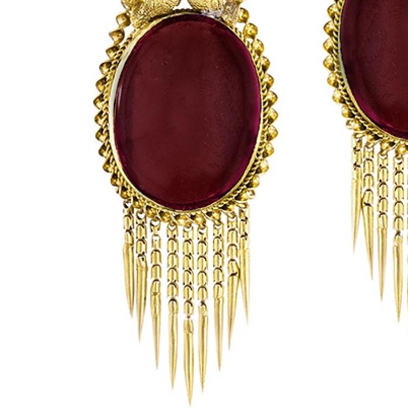 Victorian Gold and Garnet Fringe Earrings In Excellent Condition In New York, NY