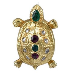 Antique Victorian Gold and Gem Set Tortoise Brooch